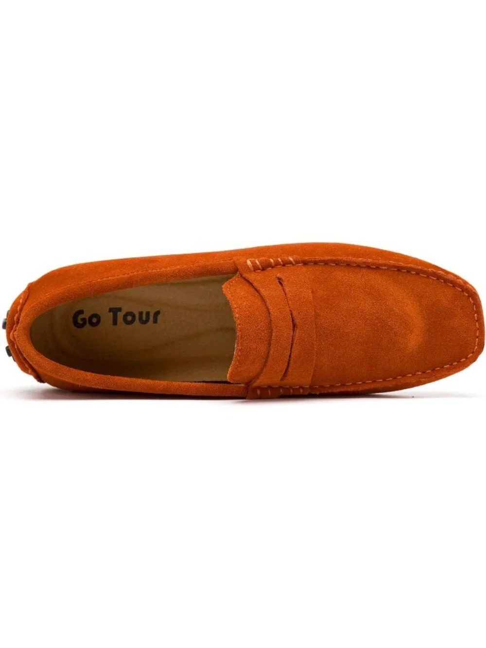 Go Tour Men's Orange Suede Leather Loafers Penny Slip On Flats Comfortable Shoes